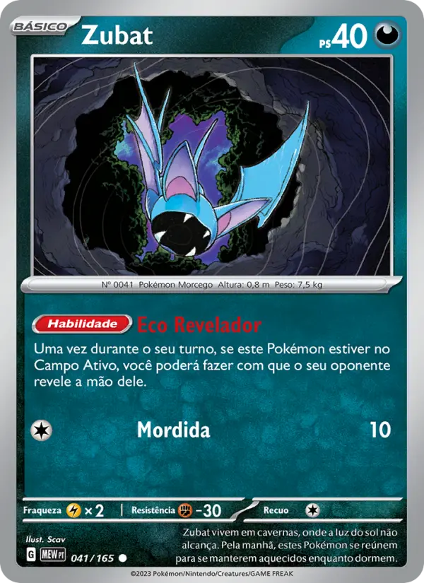 Carta Zubat, número 041/165 da coleção 151