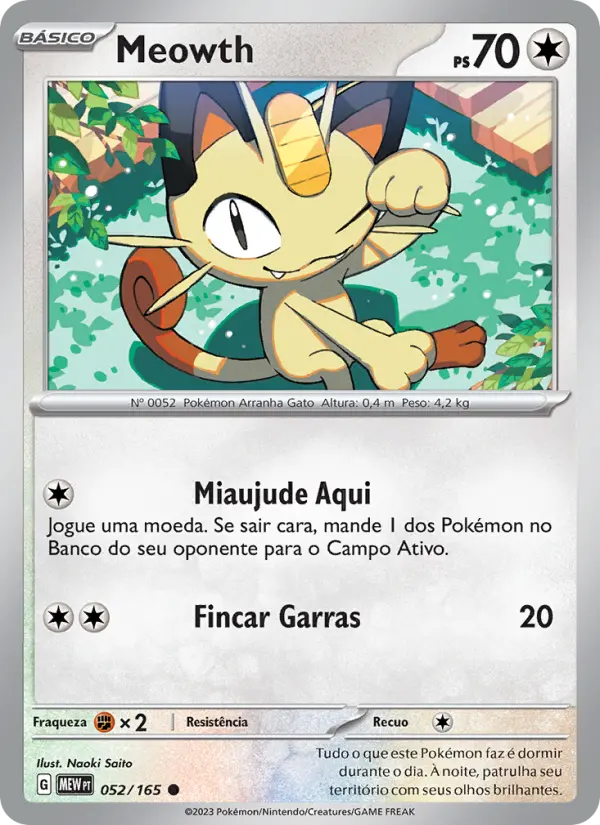 Carta Meowth, número 052/165 da coleção 151