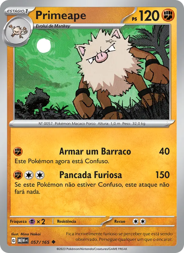 Carta Primeape, número 057/165 da coleção 151