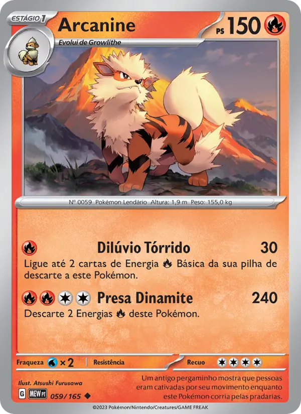 Carta Arcanine, número 059/165 da coleção 151