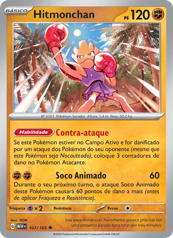 Carta Hitmonchan, número 107/165 da coleção 151