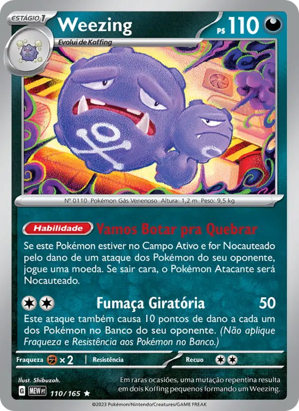 Carta Weezing, número 110/165 da coleção 151