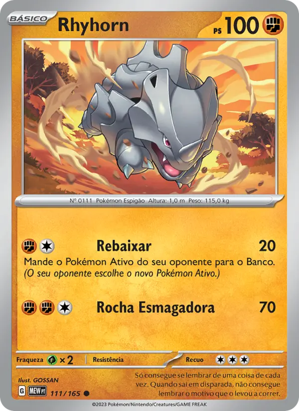 Carta Rhyhorn, número 111/165 da coleção 151