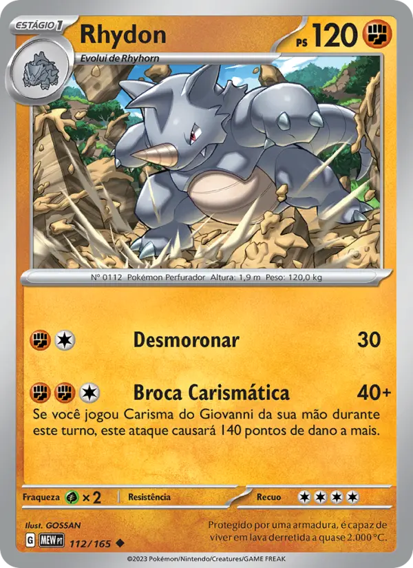 Carta Rhydon, número 112/165 da coleção 151