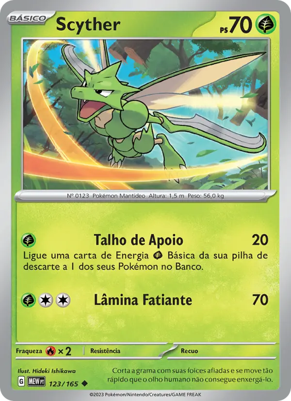 Carta Scyther, número 123/165 da coleção 151