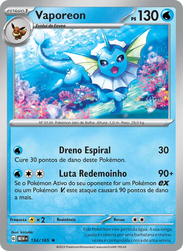 Carta Vaporeon, número 134/165 da coleção 151