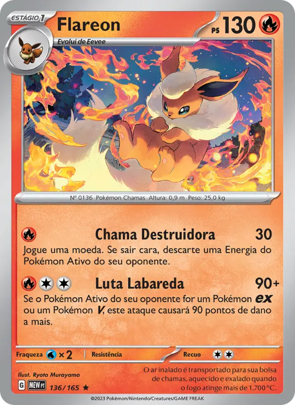 Carta Flareon, número 136/165 da coleção 151