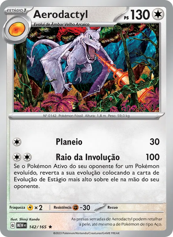 Carta Aerodactyl, número 142/165 da coleção 151