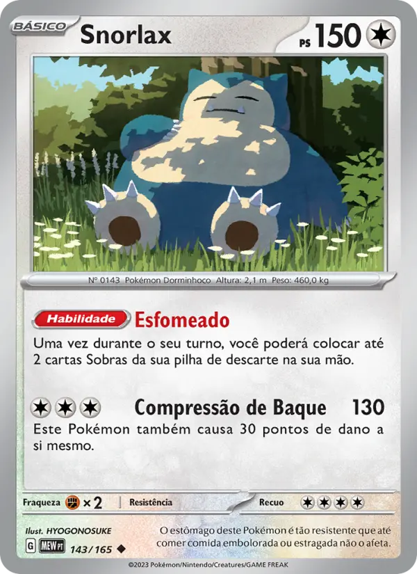 Carta Snorlax, número 143/165 da coleção 151