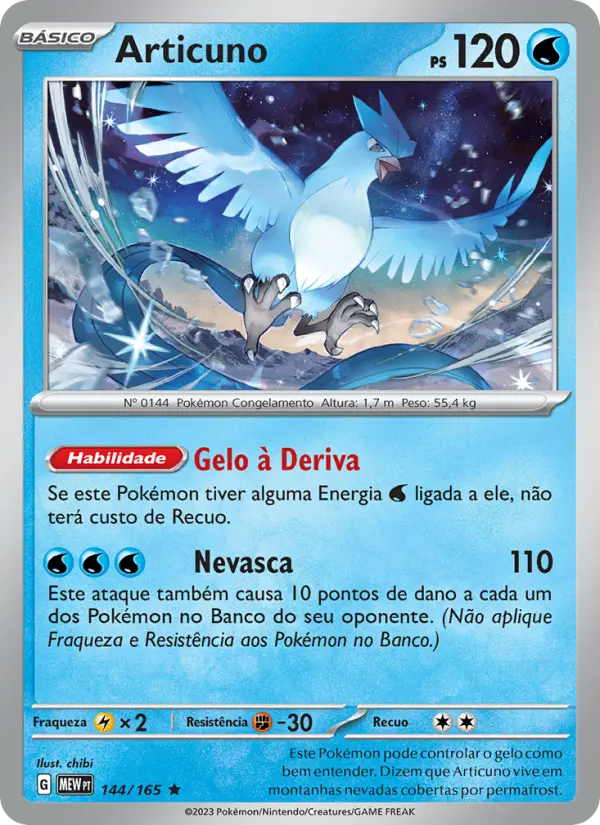 Carta Articuno, número 144/165 da coleção 151