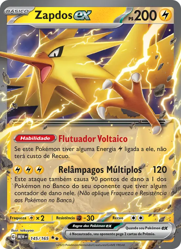 Carta Zapdos ex, número 145/165 da coleção 151