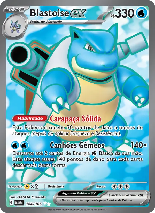 Carta Blastoise ex, número 184/165 da coleção 151