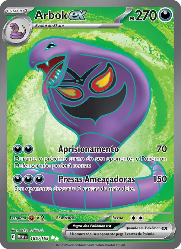 Carta Arbok ex, número 185/165 da coleção 151