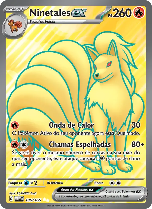 Carta Ninetales ex, número 186/165 da coleção 151