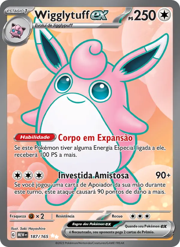 Carta Wigglytuff ex, número 187/165 da coleção 151