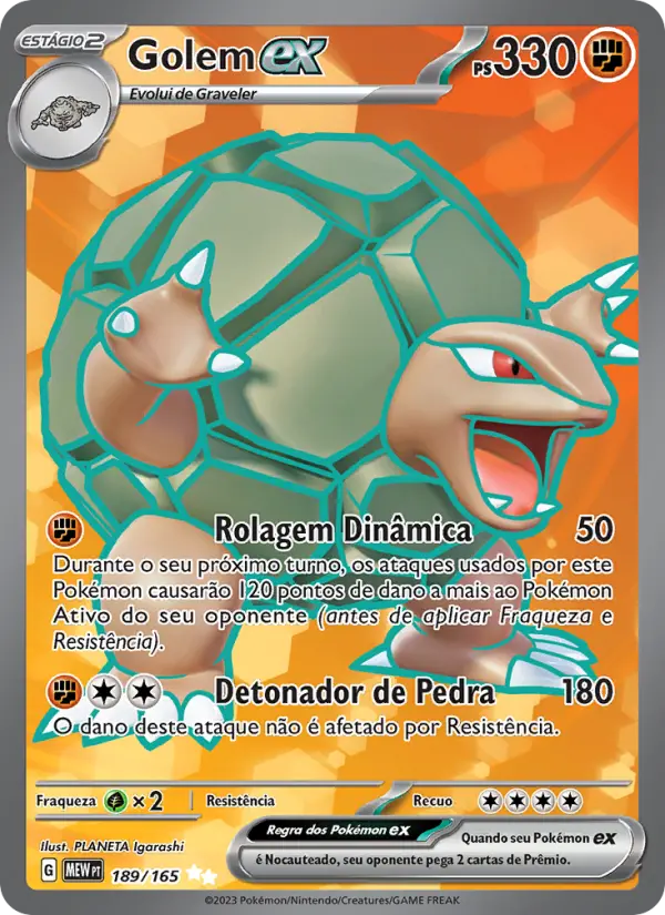 Carta Golem ex, número 189/165 da coleção 151