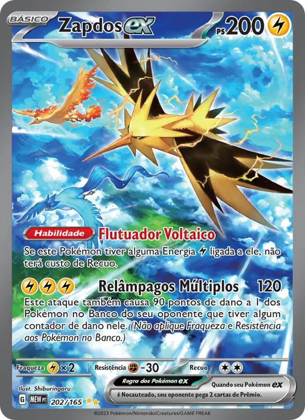 Carta Zapdos ex, número 202/165 da coleção 151