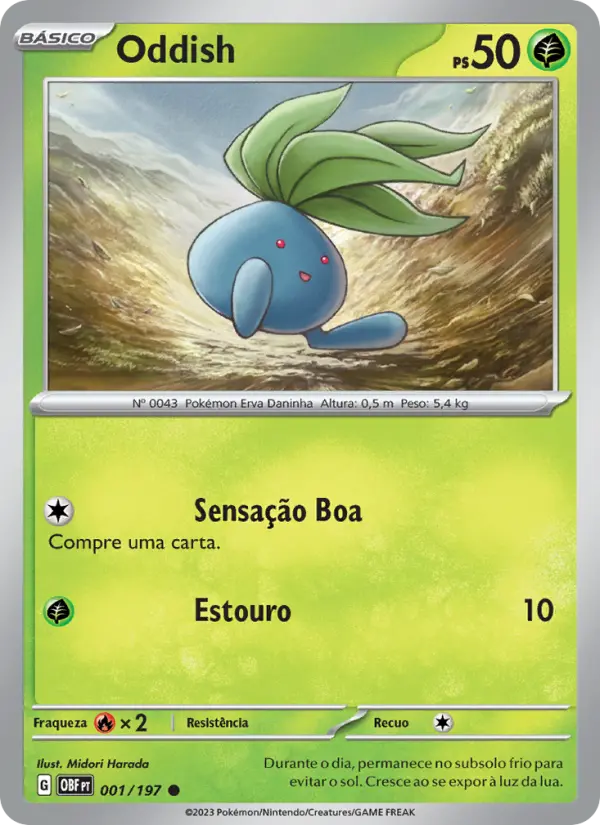 Carta Oddish, número 001/197 da coleção Obsidiana em Chamas