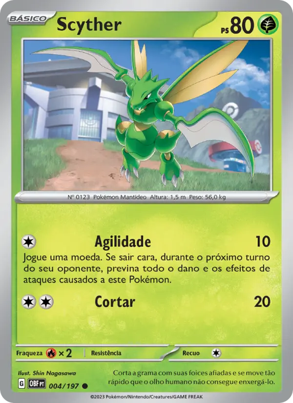Carta Scyther, número 004/197 da coleção Obsidiana em Chamas