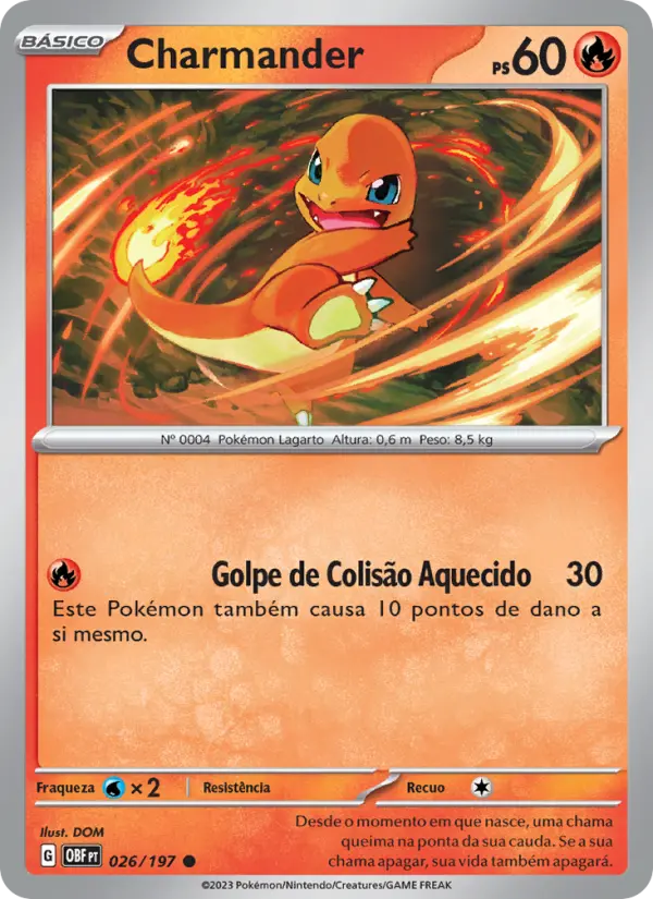Carta Charmander, número 026/197 da coleção Obsidiana em Chamas
