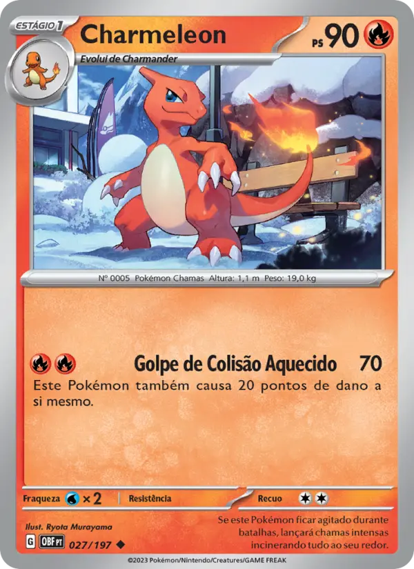 Carta Charmeleon, número 027/197 da coleção Obsidiana em Chamas