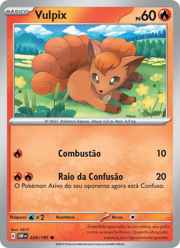 Carta Vulpix, número 028/197 da coleção Obsidiana em Chamas