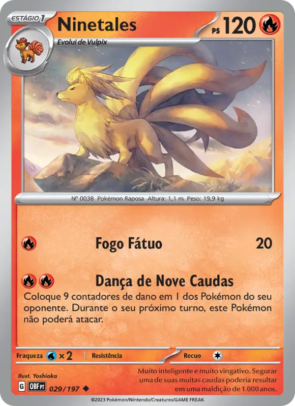 Carta Ninetales, número 029/197 da coleção Obsidiana em Chamas