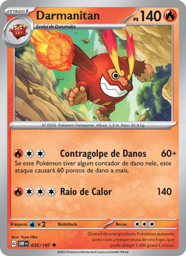 Carta Darmanitan, número 035/197 da coleção Obsidiana em Chamas