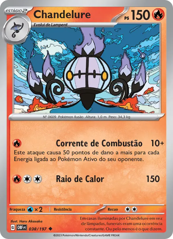Carta Chandelure, número 038/197 da coleção Obsidiana em Chamas