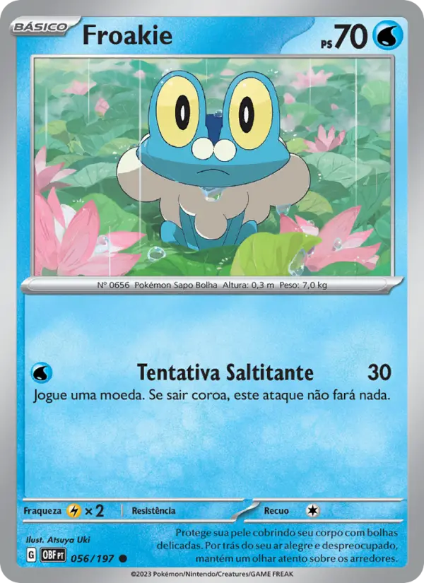 Carta Froakie, número 056/197 da coleção Obsidiana em Chamas