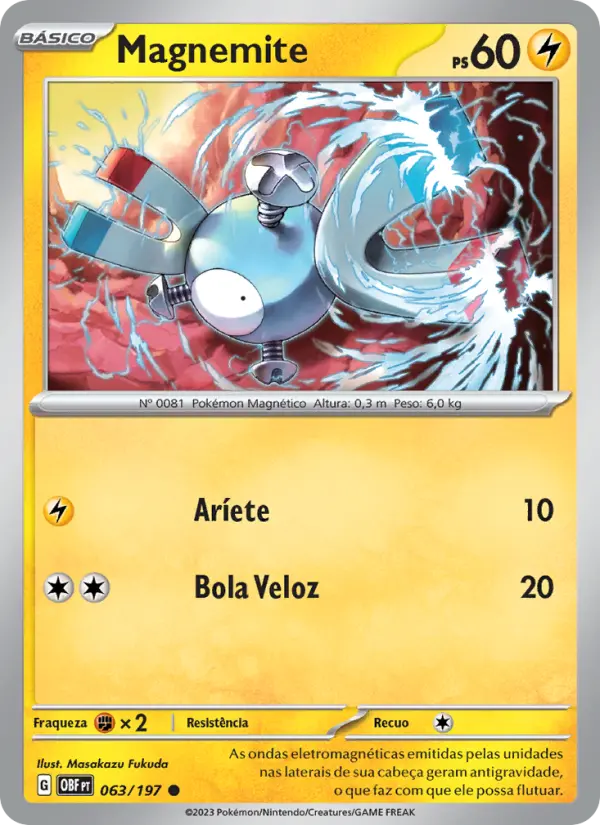 Carta Magnemite, número 063/197 da coleção Obsidiana em Chamas