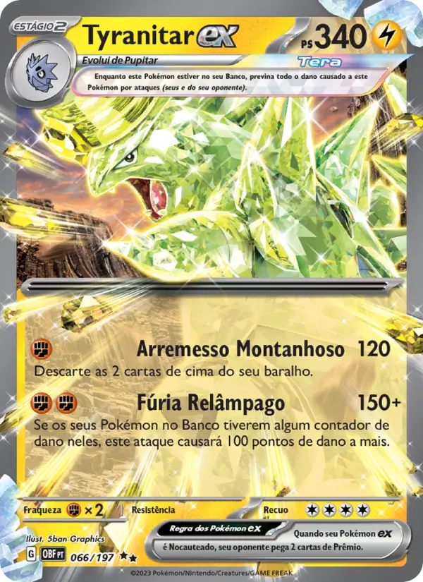 Carta Tyranitar ex, número 066/197 da coleção Obsidiana em Chamas