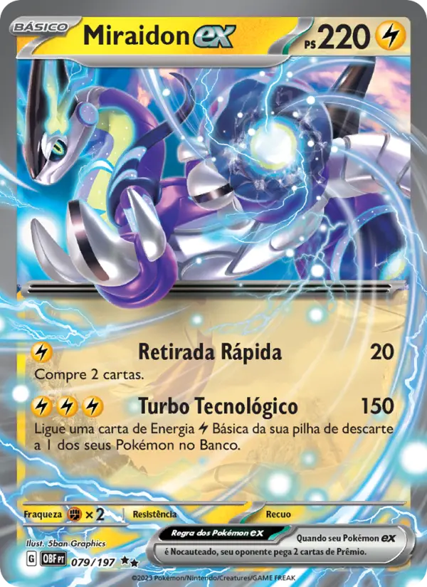 Carta Miraidon ex, número 079/197 da coleção Obsidiana em Chamas