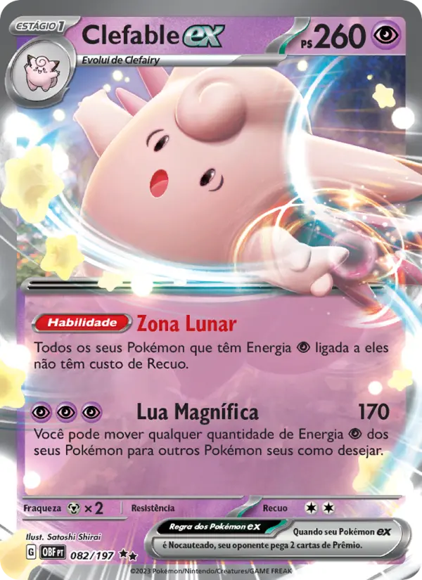Carta Clefable ex, número 082/197 da coleção Obsidiana em Chamas