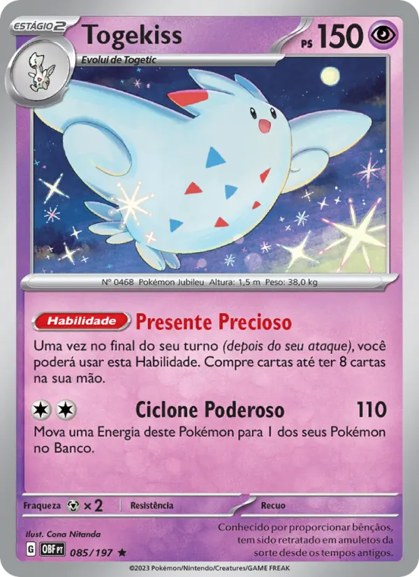 Carta Togekiss, número 085/197 da coleção Obsidiana em Chamas
