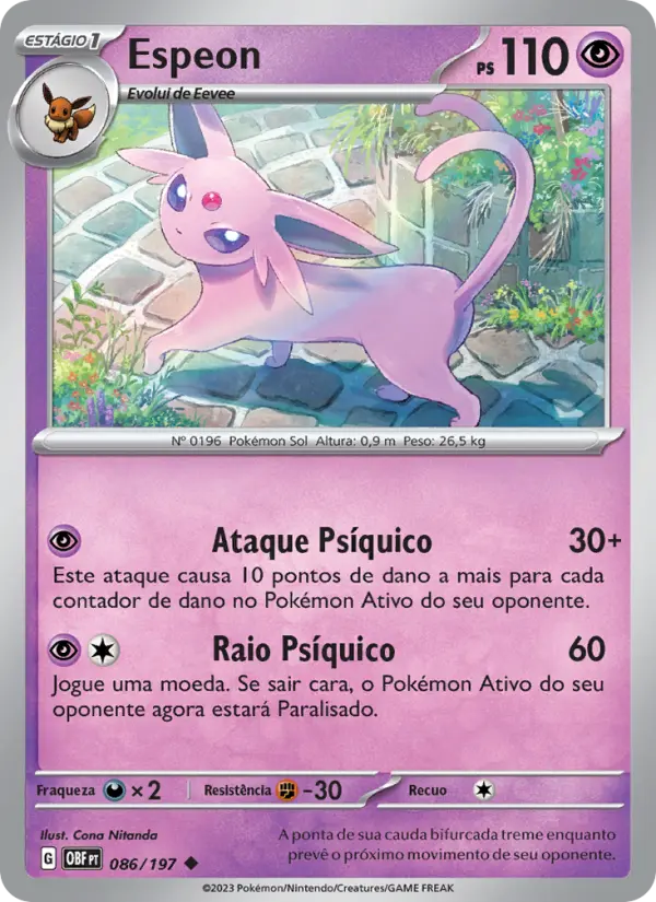 Carta Espeon, número 086/197 da coleção Obsidiana em Chamas