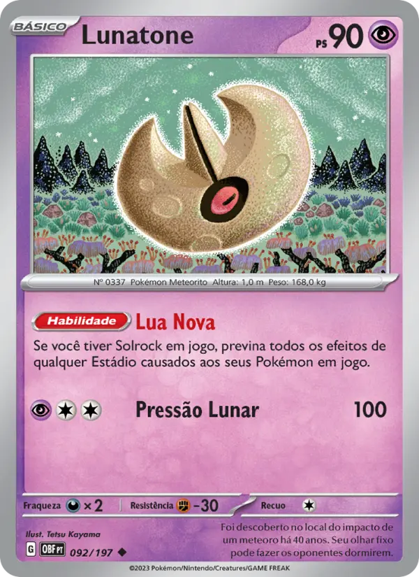 Carta Lunatone, número 092/197 da coleção Obsidiana em Chamas
