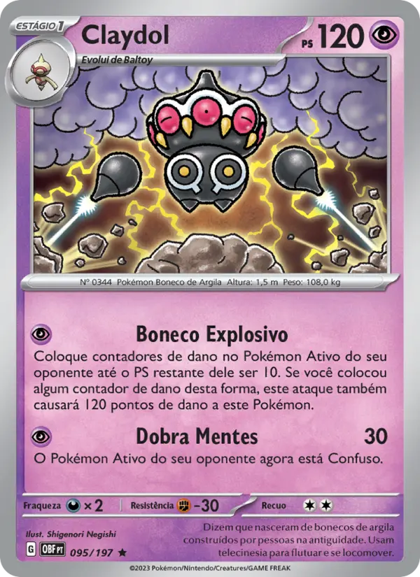 Carta Claydol, número 095/197 da coleção Obsidiana em Chamas