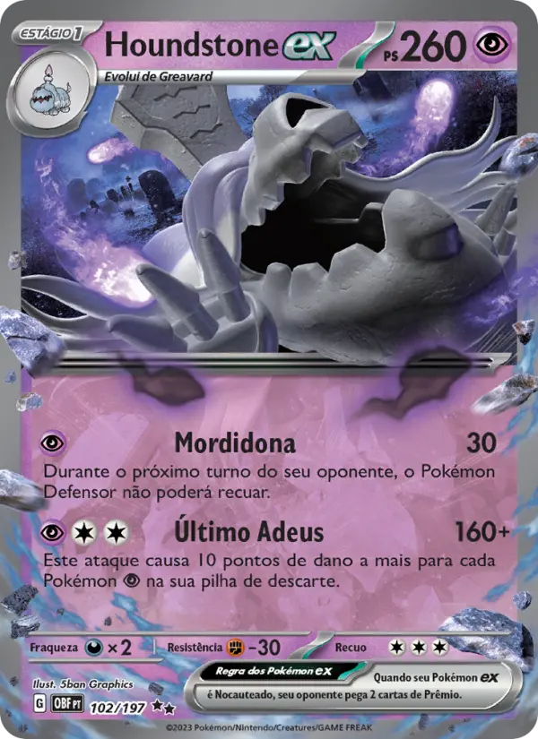 Carta Houndstone ex, número 102/197 da coleção Obsidiana em Chamas