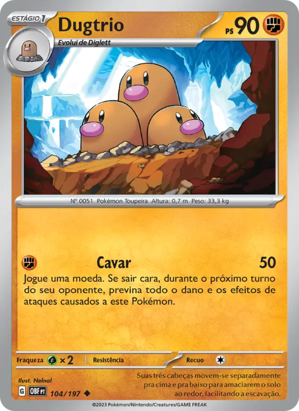 Carta Dugtrio, número 104/197 da coleção Obsidiana em Chamas