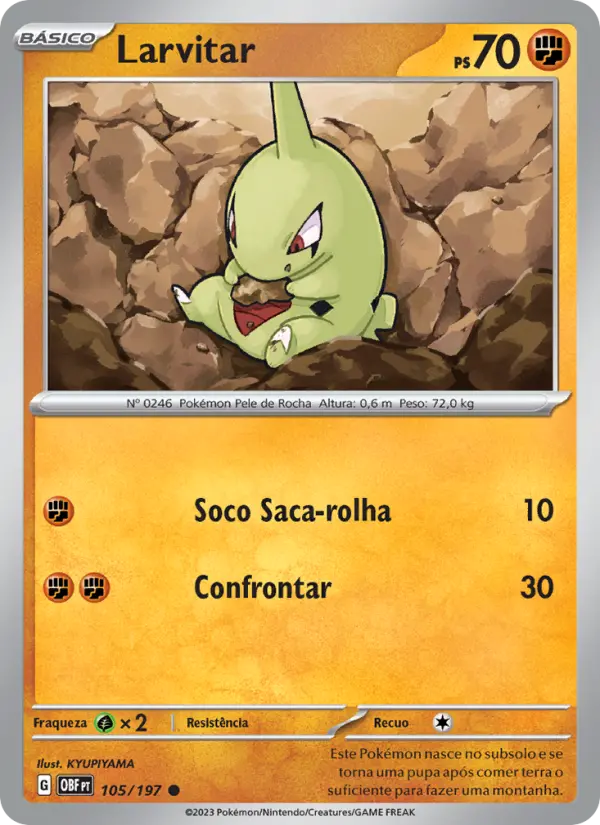 Carta Larvitar, número 105/197 da coleção Obsidiana em Chamas