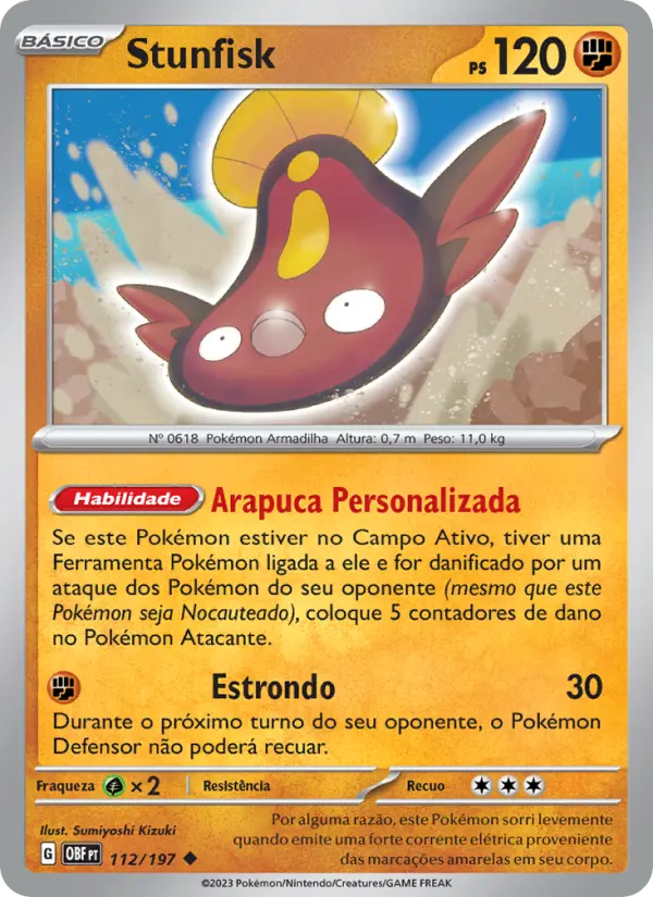 Carta Stunfisk, número 112/197 da coleção Obsidiana em Chamas