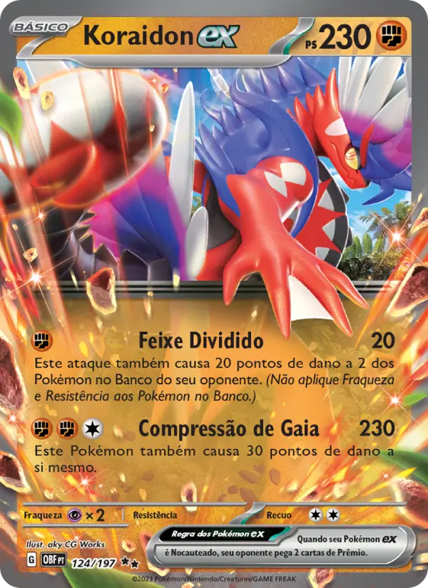 Carta Koraidon ex, número 124/197 da coleção Obsidiana em Chamas