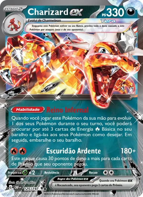 Carta Charizard ex, número 125/197 da coleção Obsidiana em Chamas
