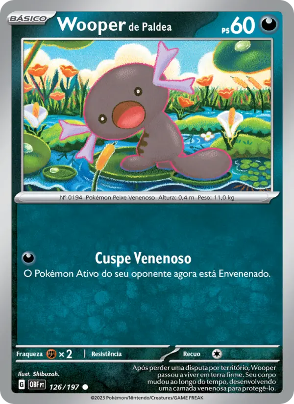 Carta Wooper de Paldea, número 126/197 da coleção Obsidiana em Chamas
