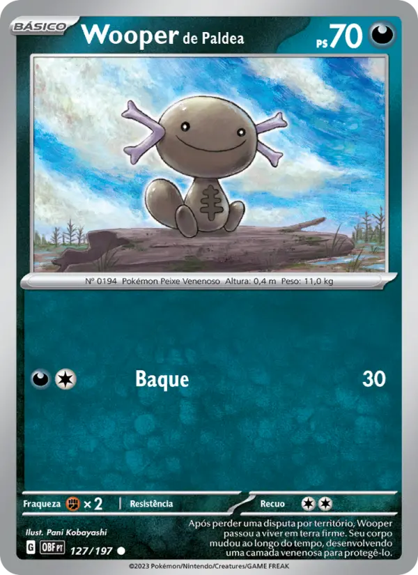 Carta Wooper de Paldea, número 127/197 da coleção Obsidiana em Chamas
