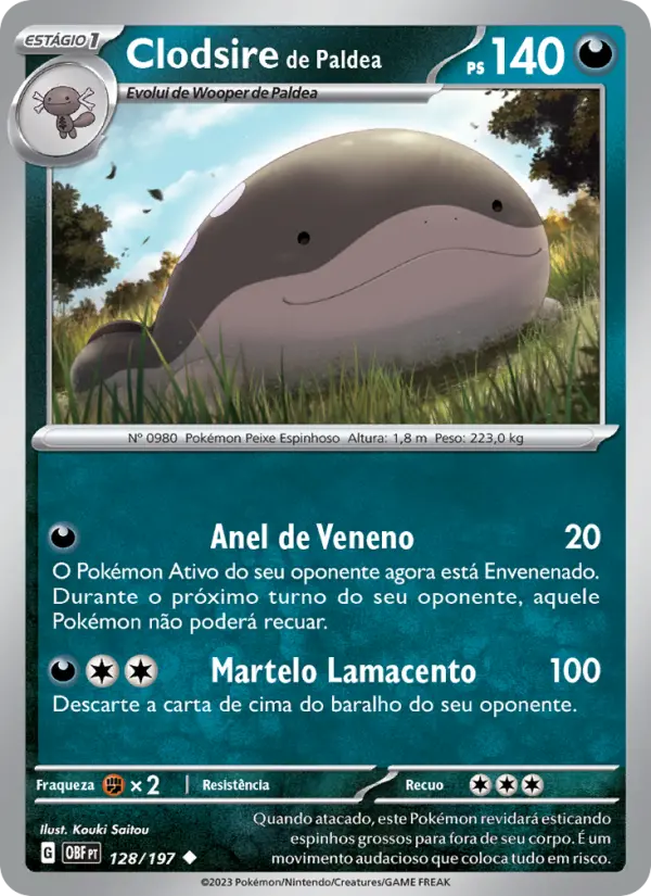 Carta Clodsire de Paldea, número 128/197 da coleção Obsidiana em Chamas