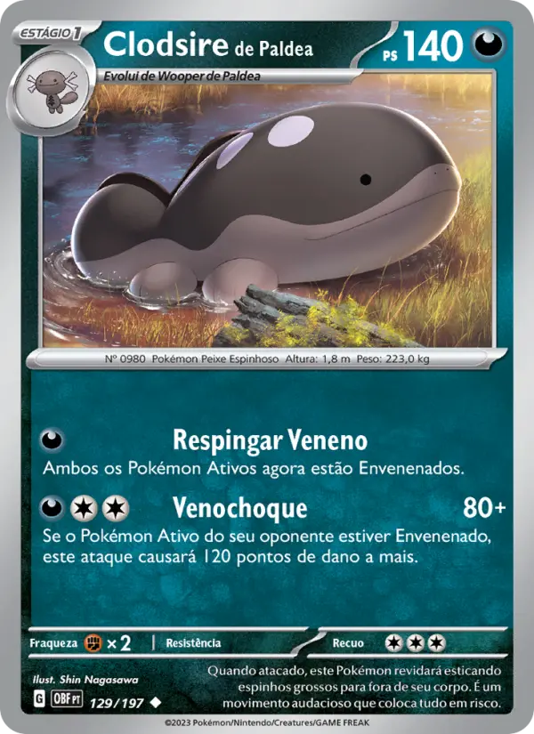 Carta Clodsire de Paldea, número 129/197 da coleção Obsidiana em Chamas