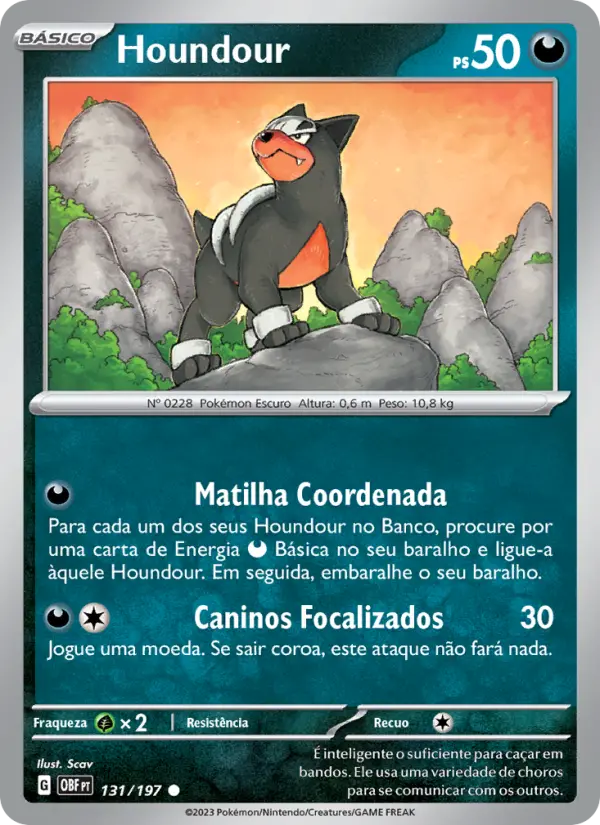Carta Houndour, número 131/197 da coleção Obsidiana em Chamas