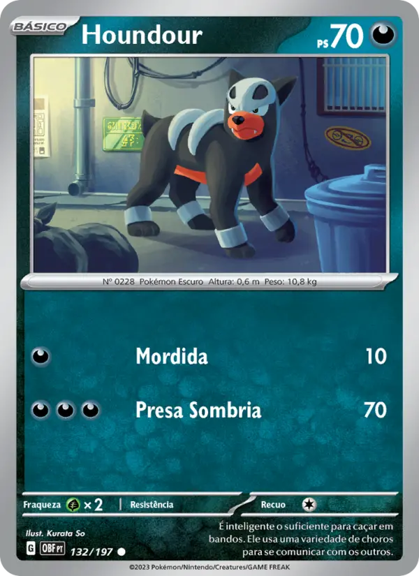 Carta Houndour, número 132/197 da coleção Obsidiana em Chamas